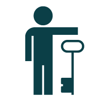 Pictogram of a person holding a large key representing integrity